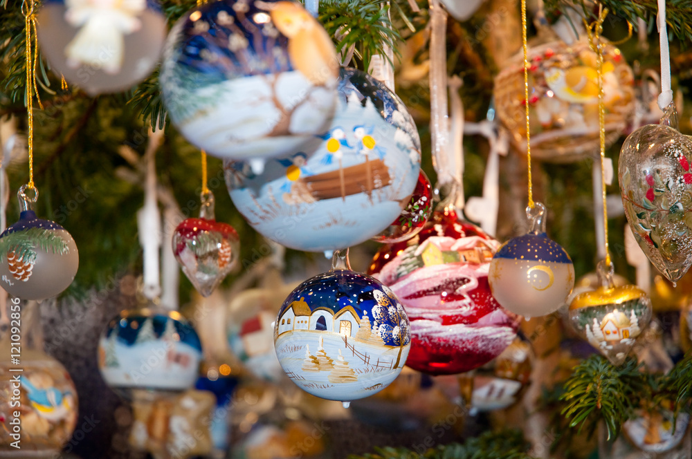 Christmas handmade decorations at christmas market at Innsbruck