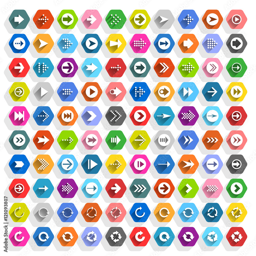 Flat arrow icon hexagon web button Flat arrow icon hexagon web button