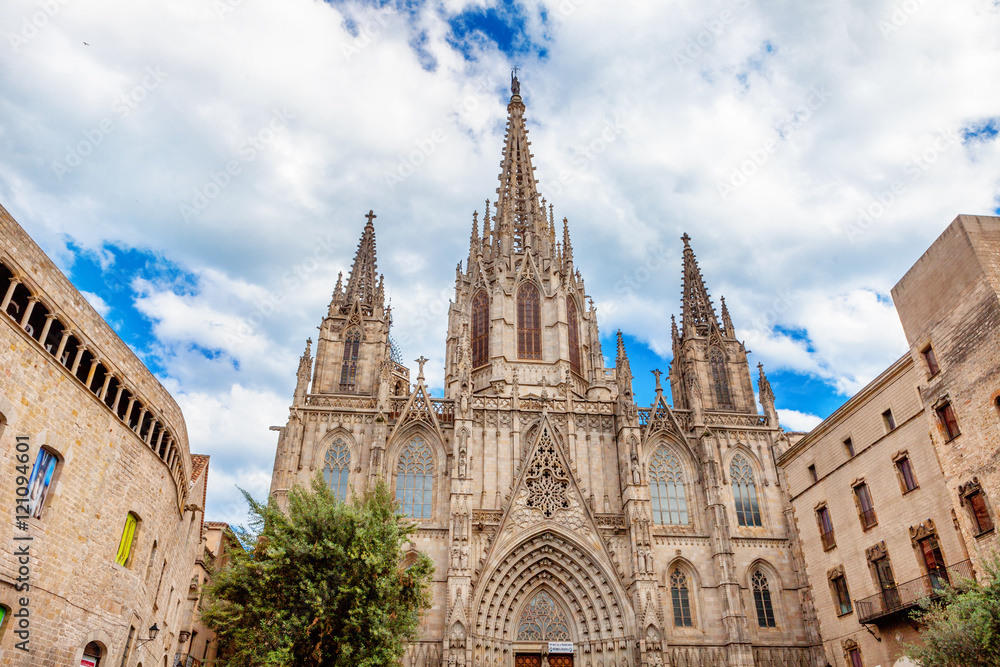 Barcelona Cathedral is dedicated to the Holy Cross and Saint Eulalia, patron  of  in Catalonia, Spain