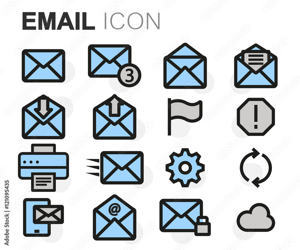 Vector flat line email icons set Vector flat line email icons set