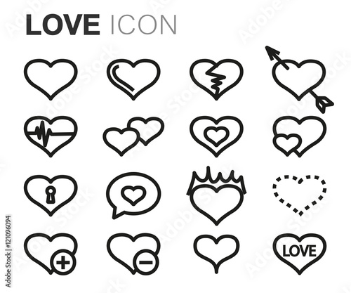Vector black line love icons set