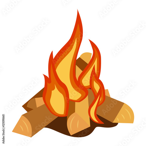 Isolated illustration of campfires logs burning bonfire. Bonfires on white background. Vector bonfire isolated and wood explosion glowing bonfire isolated. Red nature burning blazing power vector.
