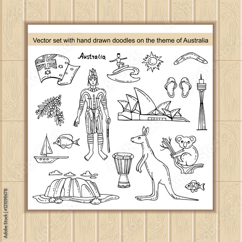 фотографія Vector set with hand drawn isolated doodles on the theme of Australia