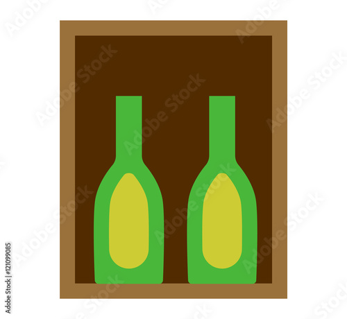 Cabernet sauvignon wine bottles in wooden crate. Liquid design glass wine box isolated on white beverage container gift. Bottles of old red wine in gift wooden box package beverage vector.