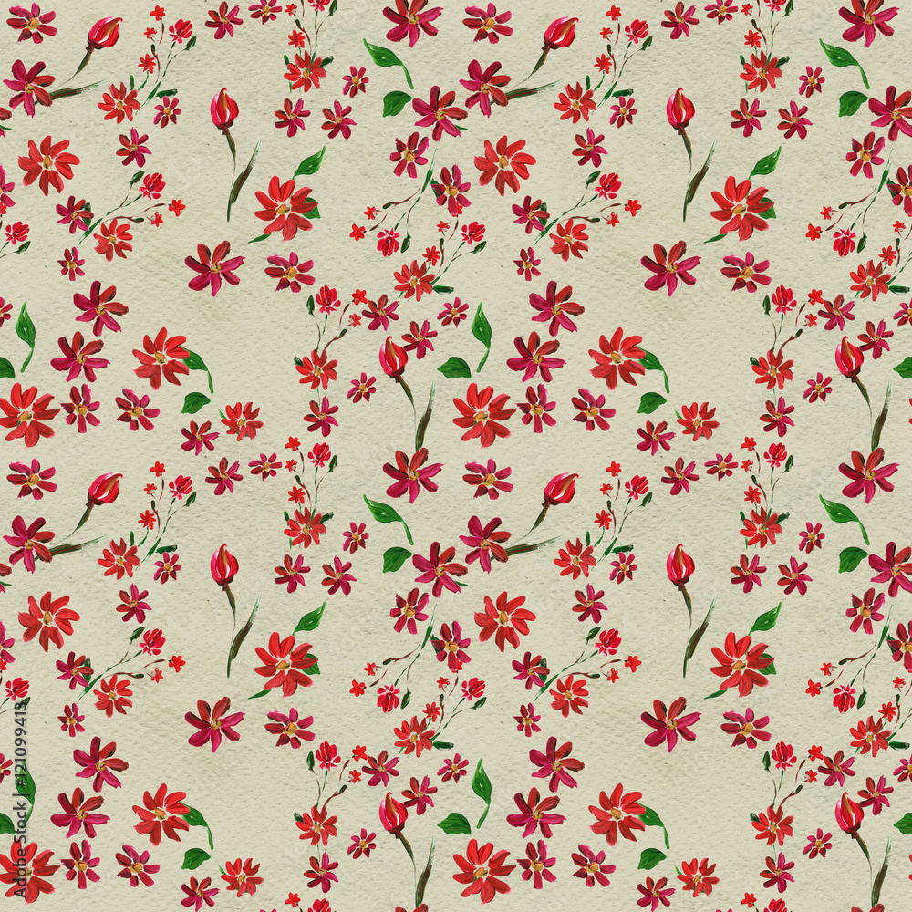 Seamless pattern with red flowers