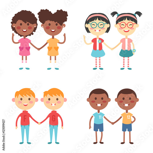 Vector cute cartoon twins brothers and sisters
