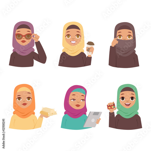 Arabic woman vector set.