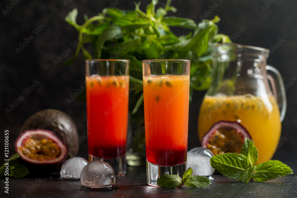 Cold cocktail with passion fruit Cold cocktail with passion fruit