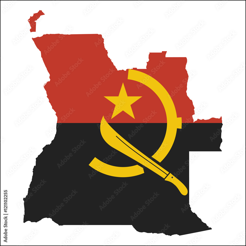 Angola high resolution map with national flag. Flag of the country ...