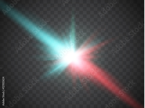 Collision of two forces with red and blue light. Vector. Explosion concept.