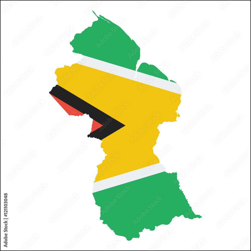 Guyana high resolution map with national flag. Flag of the country ...
