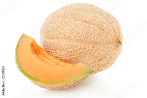 Cantaloupe melon and slice isolated on white, clipping path