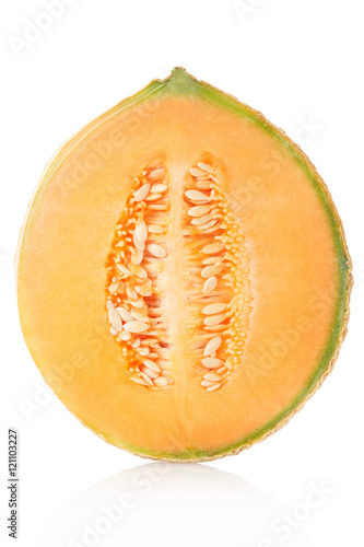 Cantaloupe melon half isolated on white, clipping path