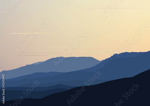 Evening mountain landscape. Website background. Vector Illustration with tender colors