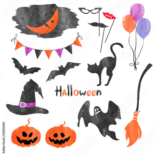 Watercolor Halloween icons ...