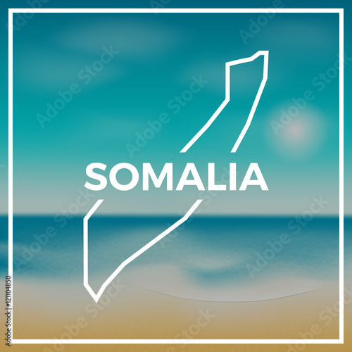 Somalia map rough outline against the backdrop of beach and tropical sea with bright sun.