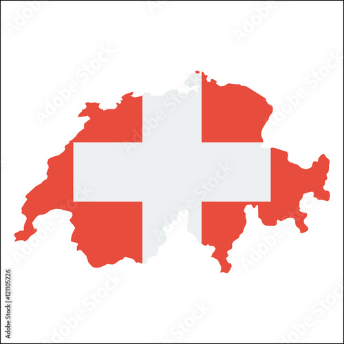 Switzerland high resolution map with national flag. Flag of the country overlaid on detailed outline map isolated on white background.