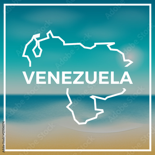 Venezuela, Bolivarian Republic of map rough outline against the backdrop of beach and tropical sea with bright sun.