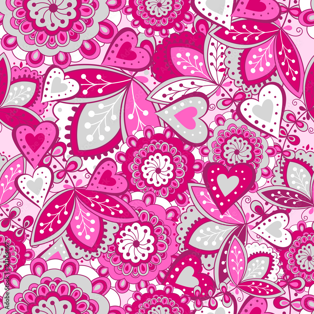 Vector flower pattern. Seamless texture, detailed flowers and leaves illustrations. Floral pattern in doodle style, spring floral background. Vector flower pattern. Seamless texture, detailed flowers and leaves illustrations. Floral pattern in doodle style, spring floral background.