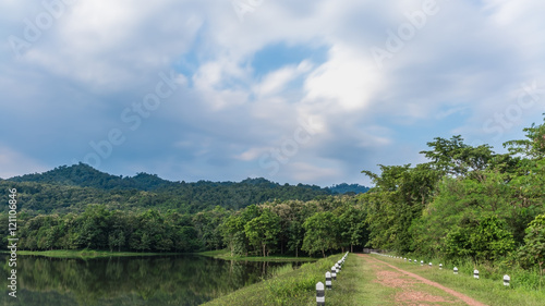 Path to forest and waterfalls and Reservoir at Jedkod Pongkonsao Natural Study and Ecotourism Center, Saraburi, Thailand photo