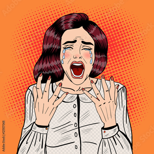 Pop Art Depressed Crying Woman Screaming. Vector illustration