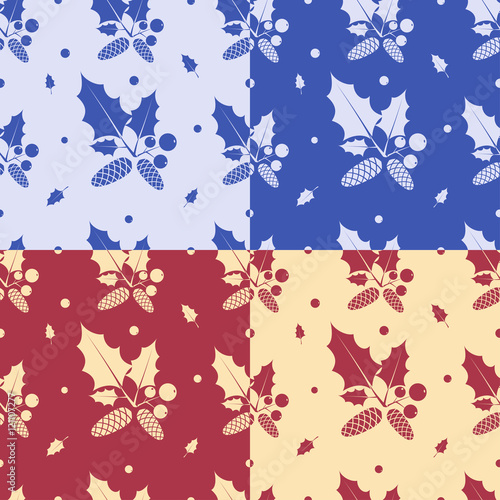 Set of autumn seamless patterns with leaves