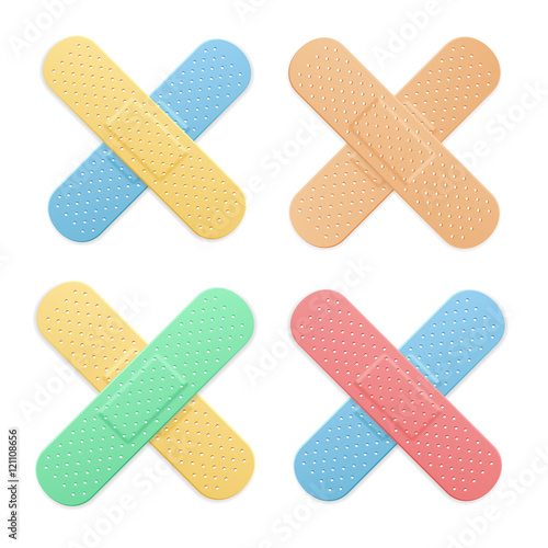 Aid Band Plaster Strip Medical Patch Color Cross Set. Vector