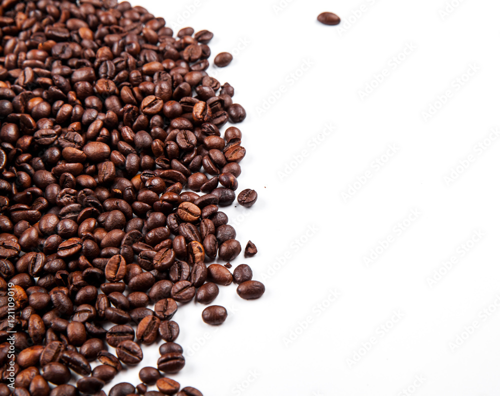 Frame of roasted coffee beans isolated on white Frame of roasted coffee beans isolated on white