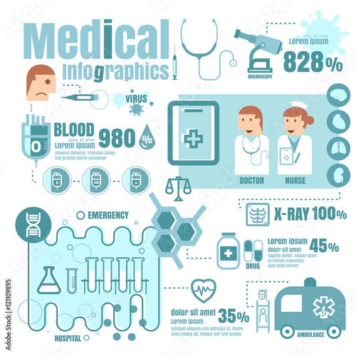 Medical, health and healthcare icons and data elements, infograp