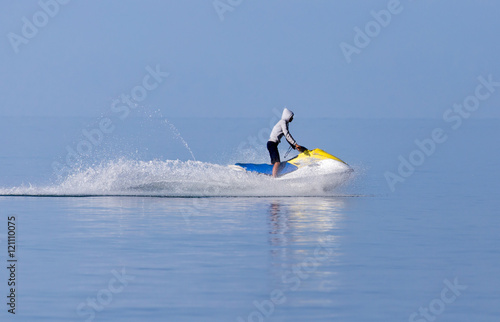 jet ski on the surface of the water at a speed of