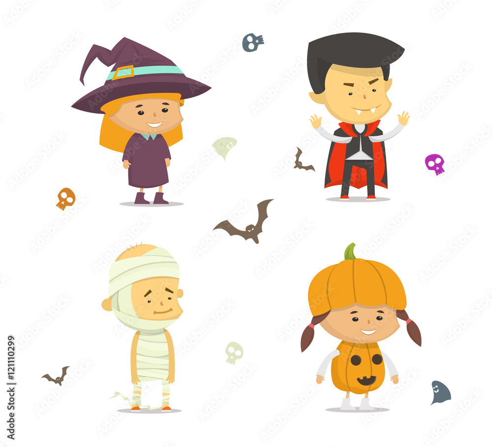 Set of characters for Halloween. Vector cartoon style illustration.