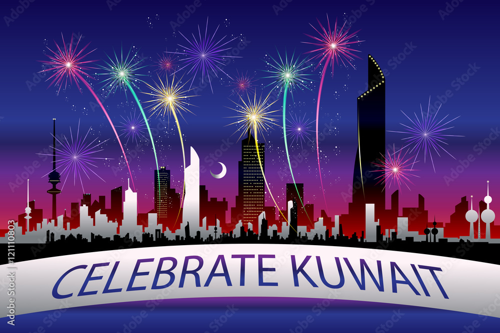 CELEBRATE KUWAIT Greeting Card Background of Kuwait's Skyline lit by