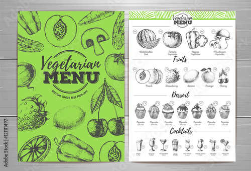 Vintage vegetarian menu design. Fresh fruit sketch