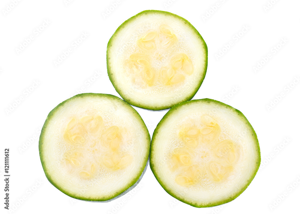 Zucchini sliced on white background Zucchini sliced on white background