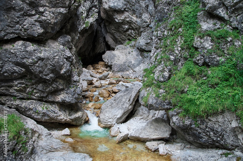 Mlinarica river source and gorge in Triglav National Park, Slove