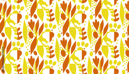Autumn seamless pattern with leaves. Vector background in orange and white colors. Can be used for wallpaper, pattern fills, surface textures, scrapbooking, fabric prints.
