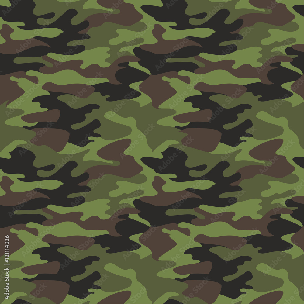 Fototapeta premium Camouflage pattern background seamless vector illustration. Classic clothing style masking camo repeat print. Green brown black olive colors forest texture