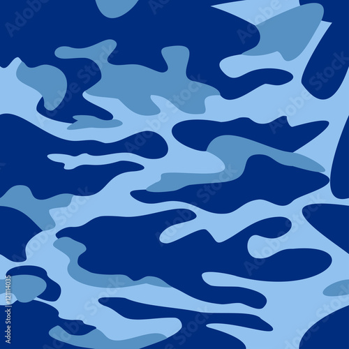 Camouflage pattern background seamless vector illustration. Classic clothing style masking camo repeat print. Blue colors marines texture