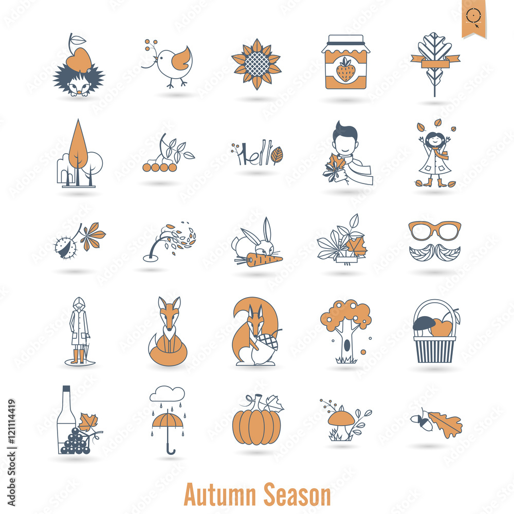 Fototapeta premium Set of Flat Autumn Icons