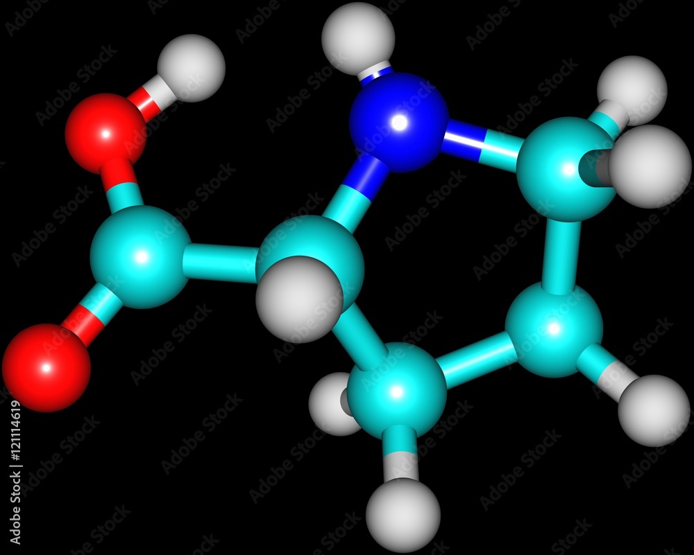 Proline molecular structure isolated on black Proline molecular structure isolated on black