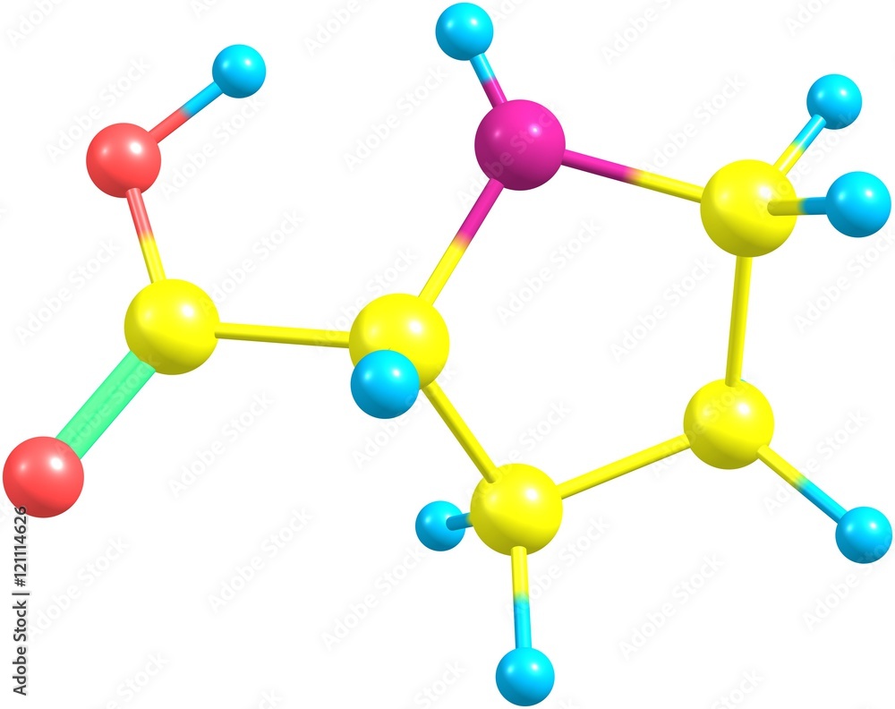 Proline molecular structure isolated on white Proline molecular structure isolated on white
