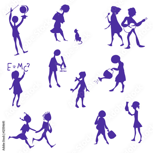 Children in the school set of silhouettes image