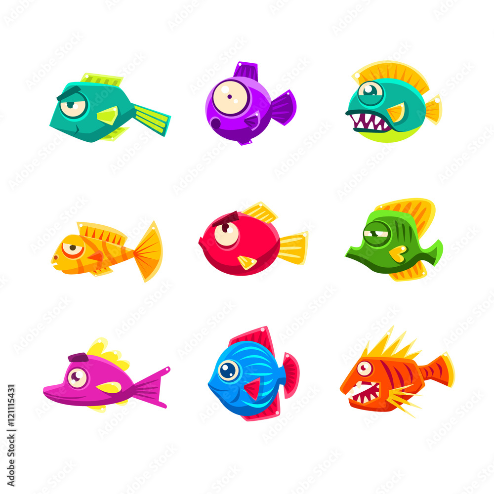 Colorful Cartoon Tropical Fish Set Colorful Cartoon Tropical Fish Set