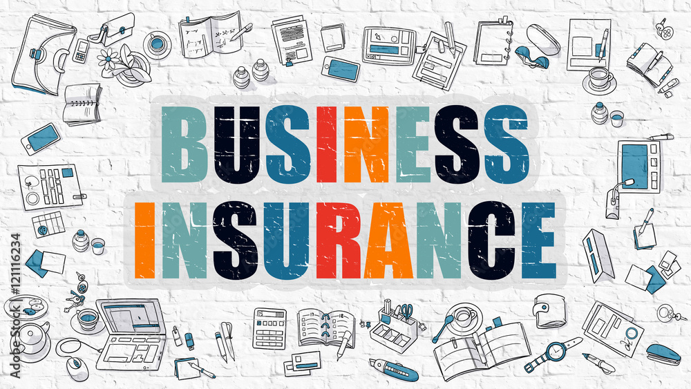 Business Insurance Concept. Multicolor on White Brickwall.