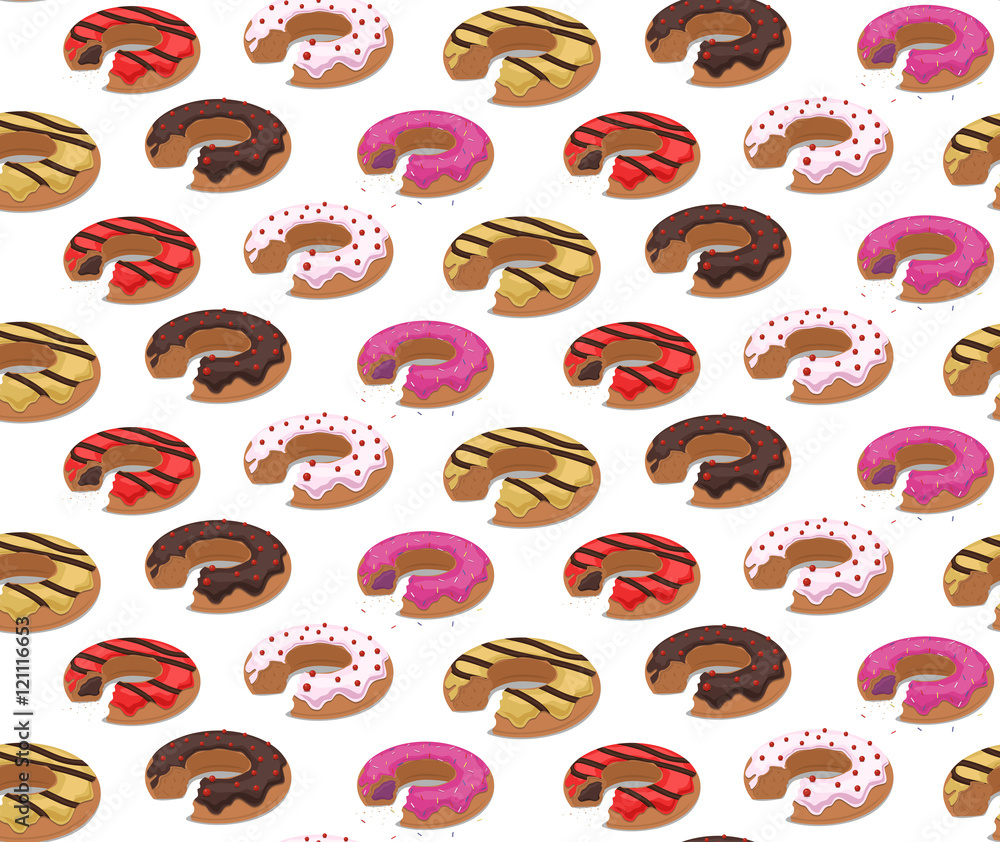 Fototapeta Seamless texture with a bite donuts into the glaze and grit. Vector background for your creativity