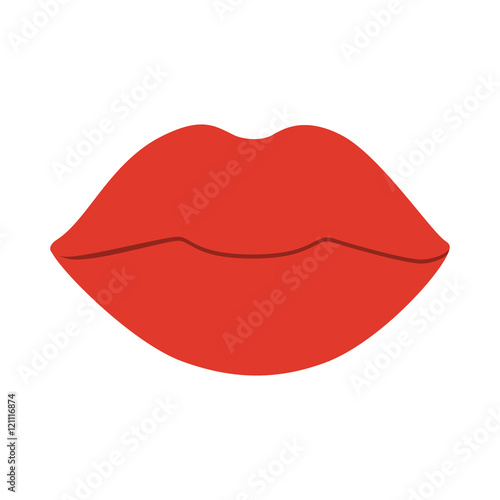 Red lips opened. Sexy and glossy female lips. Fashionable makeup and white teeth. Closed lips.