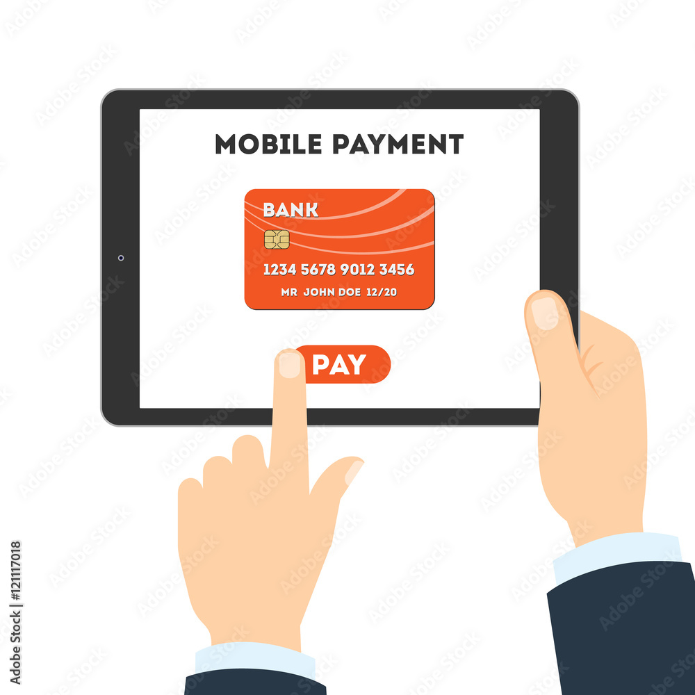 Mobile payment concept. Easy transaction with mobile banking. Credit card in tablet. Payment through internet. Mobile payment concept. Easy transaction with mobile banking. Credit card in tablet. Payment through internet.