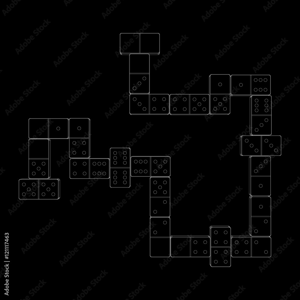 Dominoes.Isolated on black background. Vector outline illustrati