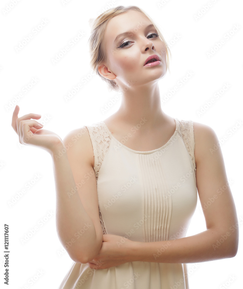 Portrait of a beautiful female model on white background Portrait of a beautiful female model on white background