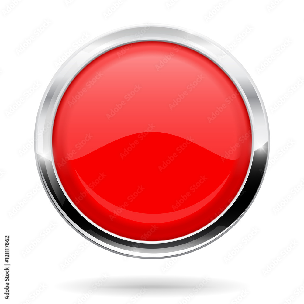 Red round button. Web icon with chrome frame Red round button. Web icon with chrome frame
